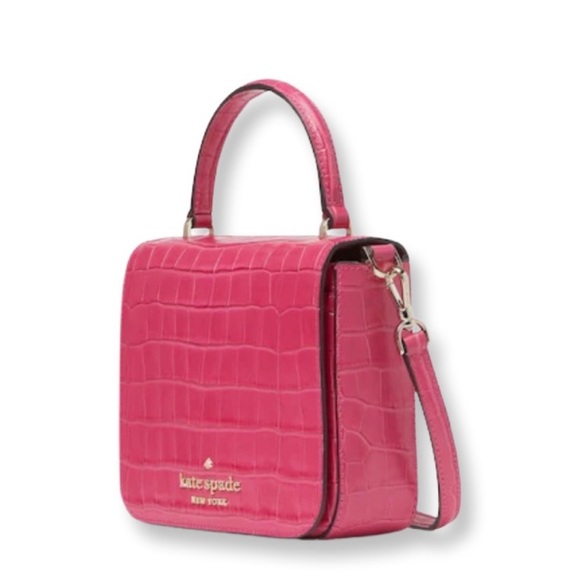 Kate Spade Pink Staci square croc crossbody with card holder - Picture 2 of 5